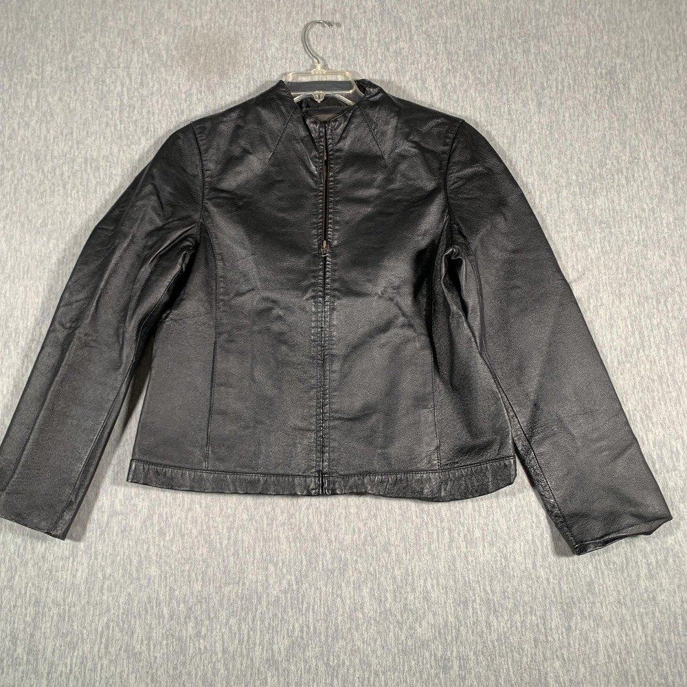 John Paul Richard Leather Jacket Womens 10 Black Genuine Zip Front Moto‎